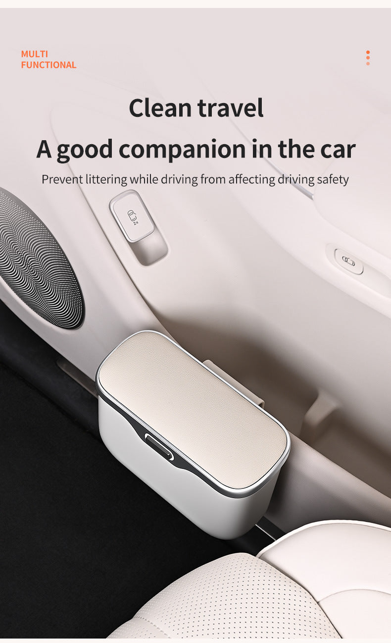 Car Trash Can Hanging Rubbish Bin with Lid Waterproof Leather Vehicle Organiser Storage Box for Door Seat Back Console Black