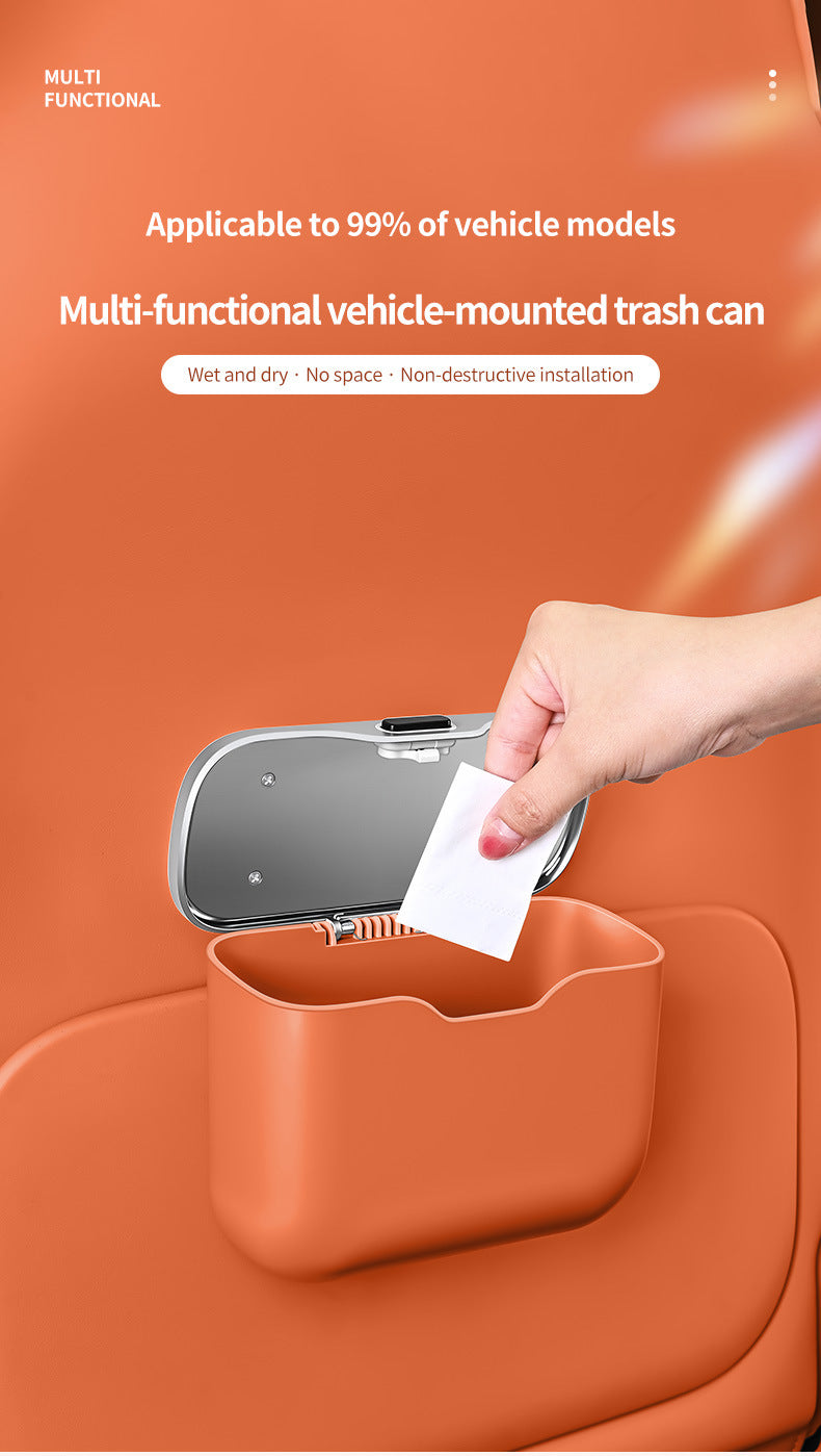 Car Trash Can Hanging Rubbish Bin with Lid Waterproof Leather Vehicle Organiser Storage Box for Door Seat Back Console Beige