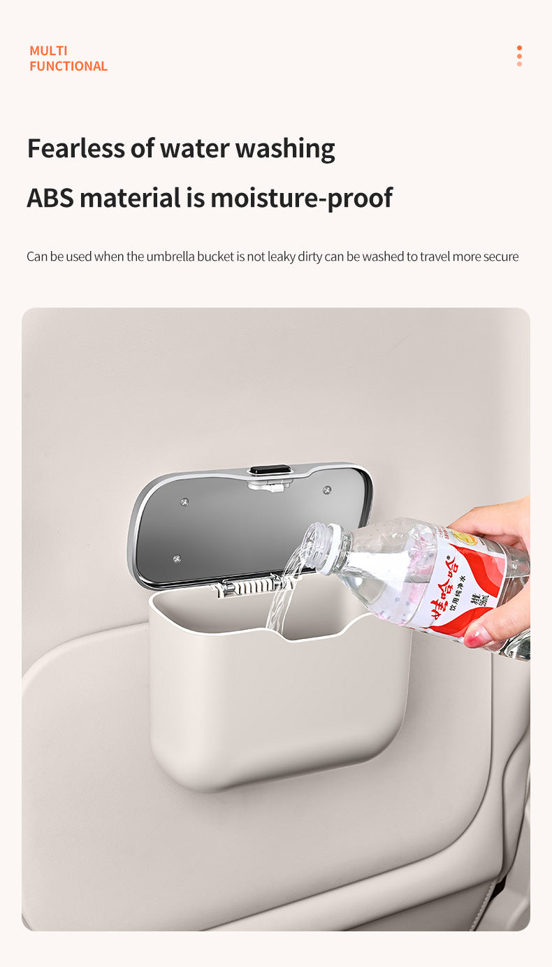 Car Trash Can Hanging Rubbish Bin with Lid Waterproof Leather Vehicle Organiser Storage Box for Door Seat Back Console Beige