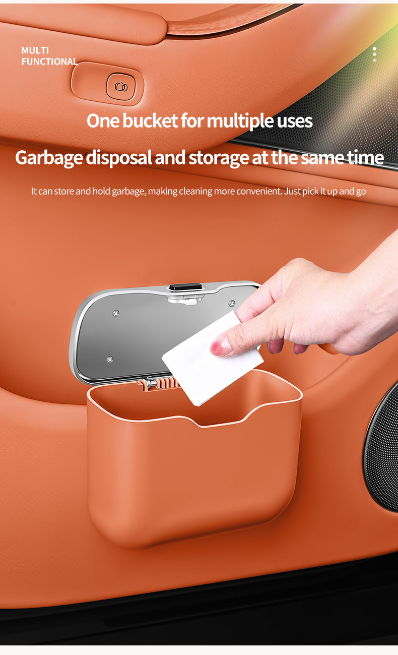Car Trash Can Hanging Rubbish Bin with Lid Waterproof Leather Vehicle Organiser Storage Box for Door Seat Back Console Grey