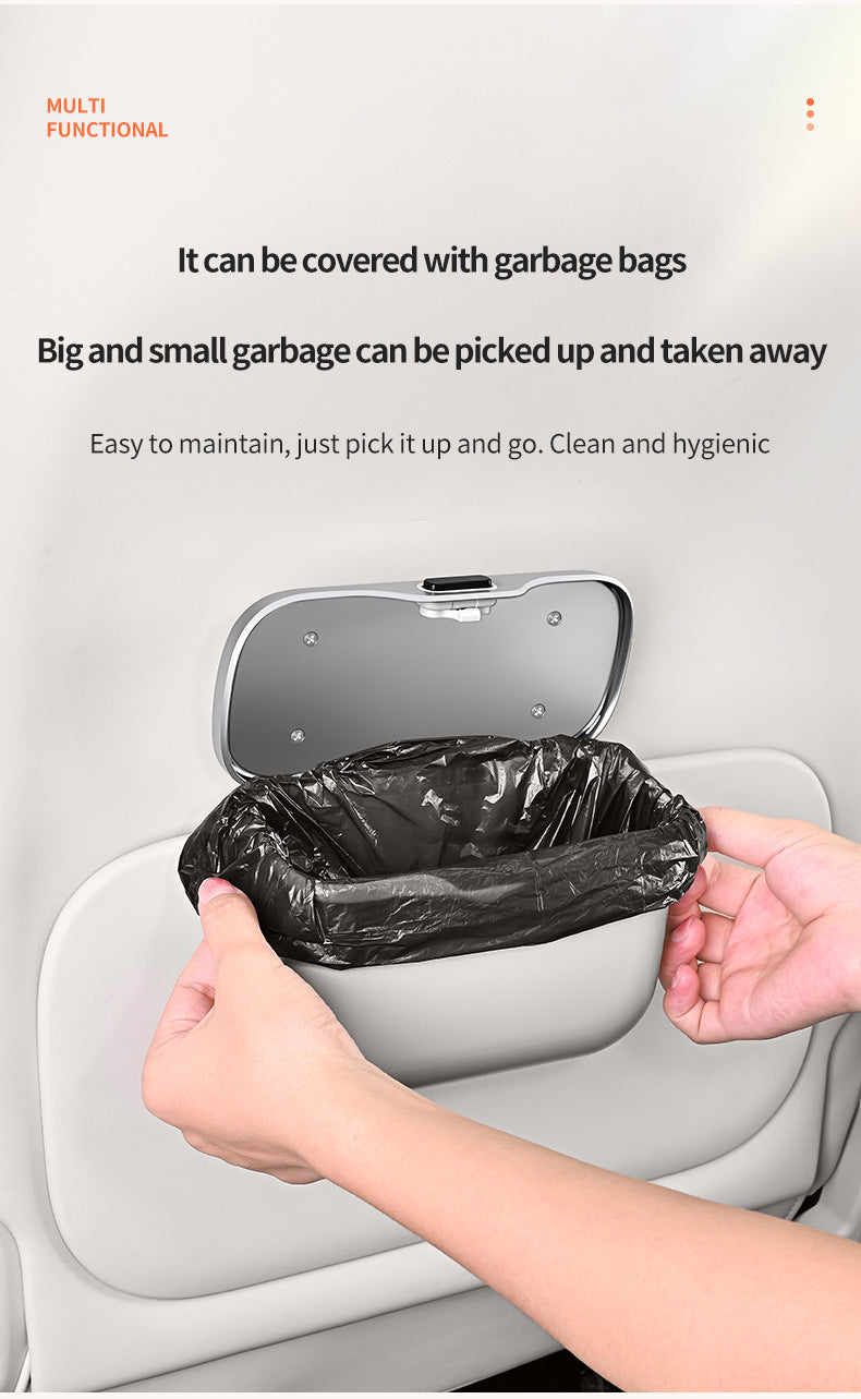 Car Trash Can Hanging Rubbish Bin with Lid Waterproof Leather Vehicle Organiser Storage Box for Door Seat Back Console Grey