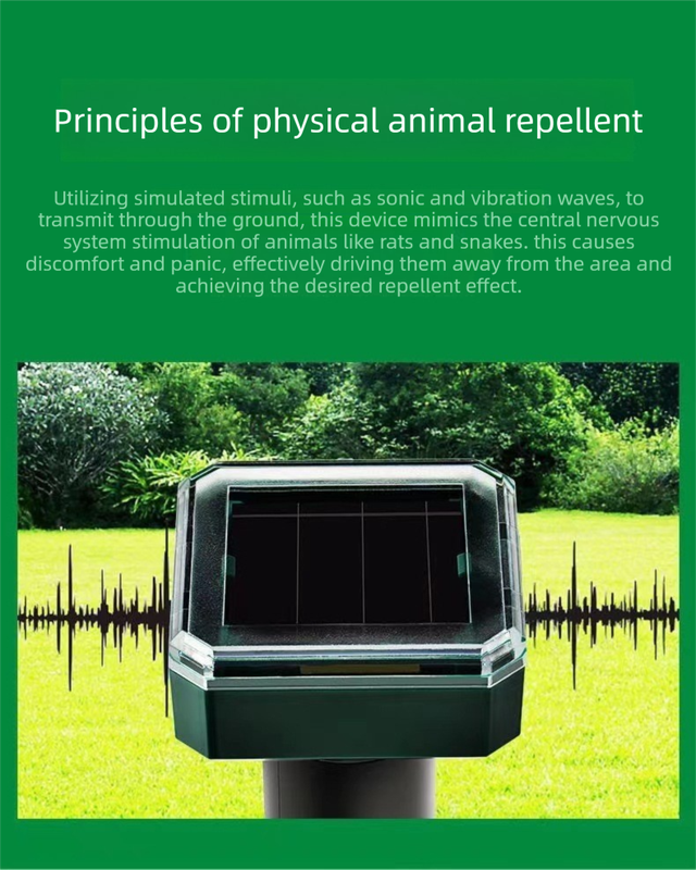 Solar-Powered Sonic Snake and Rodent Repeller Ground Stake - Outdoor Waterproof Ground Vibration Pest Deterrent Device - Ultrasonic Control for Moles, Voles, and House Mice - Garden Lawn Protection - Green Octagon Top Model