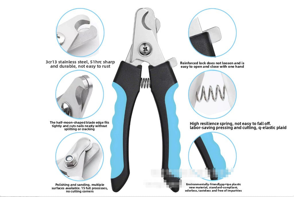Pet Nail Clippers & File Set for Small Dogs Cats Stainless Steel Claw Trimmer with Safety Guard Non-Slip Handle Grooming Tool Black & Blue