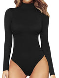 Size S Black Women's Sexy T-Back Bodysuit Thong Leotard - Milk Silk Round Neck Slim Fit Jumpsuit Base Layer