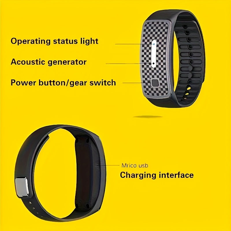 2-Pack Black Portable Ultrasonic Mosquito Repellent Bracelet - Watch Style Insect Repeller, Pure Physical Protection USB Rechargeable