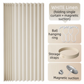 150 X 180 CM White Linen-Look Dust Drill-Free Pull-Curtain - Folding Doorless Closet Divider with Magnetic Closure & Hanging Rings