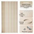 150 X 180 CM Khaki Linen-Look Dust Drill-Free Pull-Curtain - Folding Doorless Closet Divider with Magnetic Closure & Hanging Rings