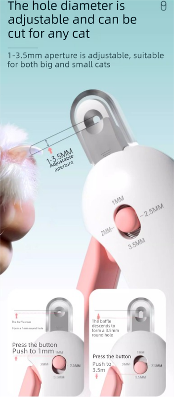 Adjustable Cat Nail Clippers Safety Round Hole Trimmer 1mm-3.5mm Anti-Splash Grooming Tool with File for Kittens & Rabbits Pink