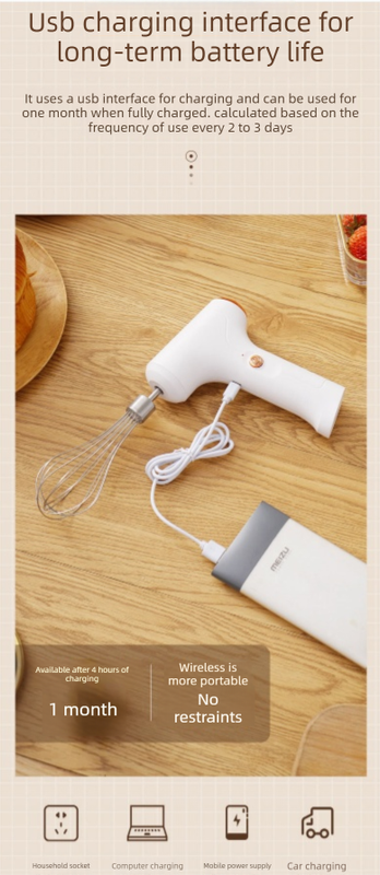 Electric Handheld Egg Whisk and Cream Whipper Set with Egg White Separator J-8 White Dual-Head Automatic Mixer Kit