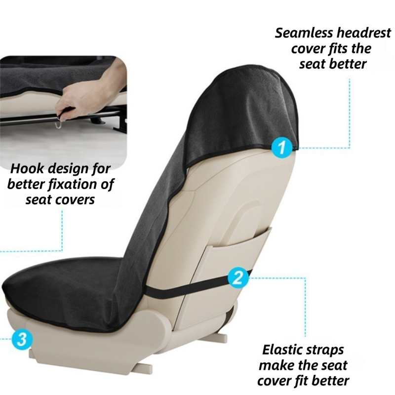 Black Waterproof Towel Car Single Seat Cover - Universal Non-Slip Sweat-Absorbent Bucket Seat Protector for Gym Fitness and Beach