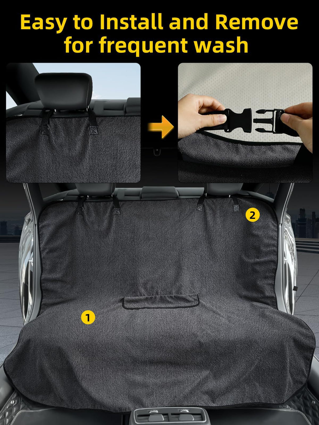 Black Waterproof Towel Car Back Seat Cover - Universal Non-Slip Sweat-Absorbent Bucket Seat Protector for Gym Fitness and Beach