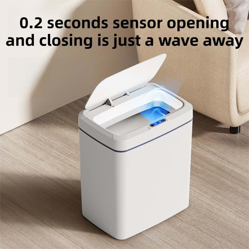 White Intelligent Dual-Sensor Trash Can (Hand-Wave & Knee-Bend) - Slim-Fit Touchless Battery-Powered Bin for Bathroom & Kitchen