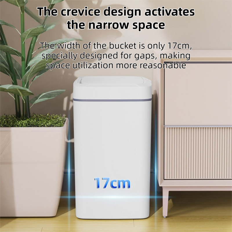 White Intelligent Dual-Sensor Trash Can (Hand-Wave & Knee-Bend) - Slim-Fit Touchless Battery-Powered Bin for Bathroom & Kitchen