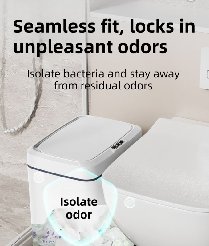 White Intelligent Dual-Sensor Trash Can (Hand-Wave & Knee-Bend) - Slim-Fit Touchless Battery-Powered Bin for Bathroom & Kitchen