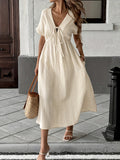 M Light Yellow Women's Bohemian Deep V-Neck Maxi Dress | Elegant Flowy Empire Waist Gown with Tie Detail