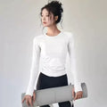 XL White Premium Women's Naked-Feel Seamless Long Sleeve Fitness Top | Quick-Dry Yoga & Running Shirt | Slim Fit Athletic Wear