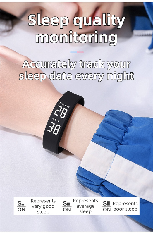 Black Silent Vibration Alarm Smart Silicone Wristband with 3-Alarm Settings - Discreet Wake-Up Device for Teens & Adults (Vertical version)