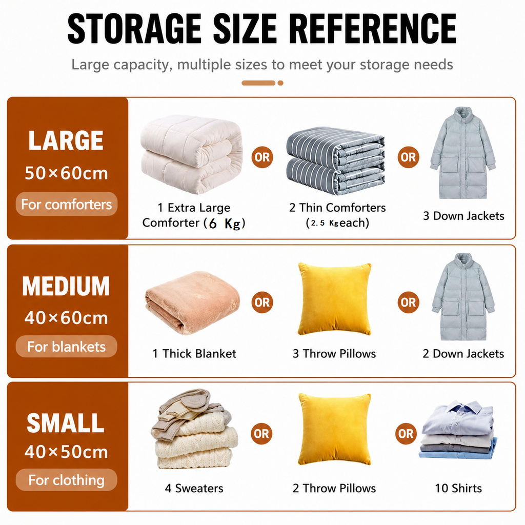 12-piece Travel Vacuum Storage Bags Set for Clothes and Bedding, Space Saving Compression Bags for Suitcases, Wardrobes and Seasonal Storage, Reusable PA+PE Vacuum Seal Bags