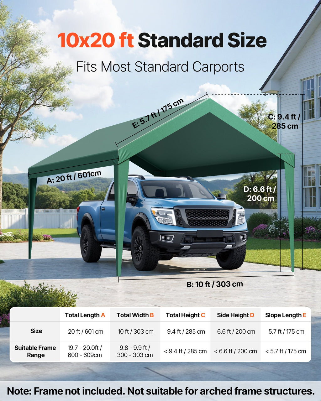 Carport Replacement Canopy, 6 x 3 m Potable Garage Tent Top Tarp, UV-Resistant & Waterproof Car Shelter Tarp, Heavy Duty Car Port Cover with Ball Buggees, Dark Green, Frame Not Included
