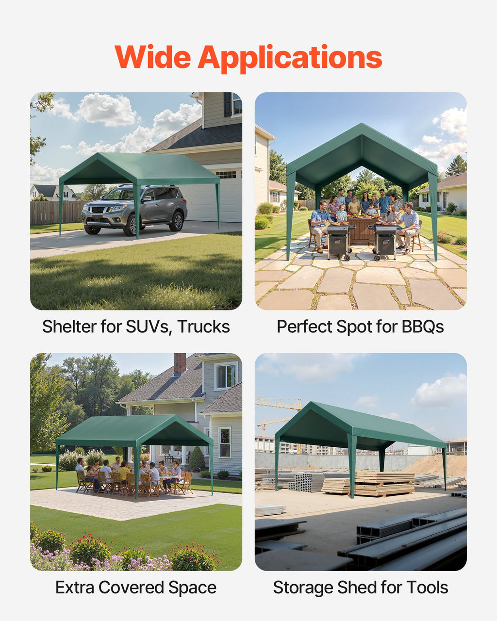 Carport Replacement Canopy, 6 x 3 m Potable Garage Tent Top Tarp, UV-Resistant & Waterproof Car Shelter Tarp, Heavy Duty Car Port Cover with Ball Buggees, Dark Green, Frame Not Included