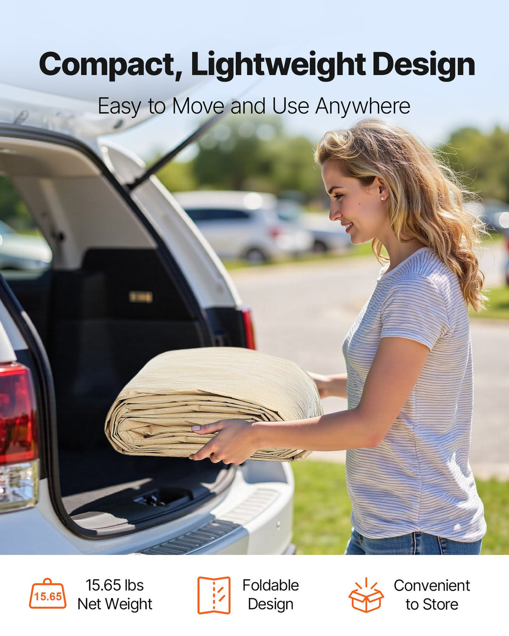 Carport Replacement Canopy, 6 x 3.6 m Potable Garage Tent Top Tarp, UV-Resistant & Waterproof Car Shelter Tarp, Heavy Duty Car Port Cover with Ball Buggees, Beige, Frame Not Included