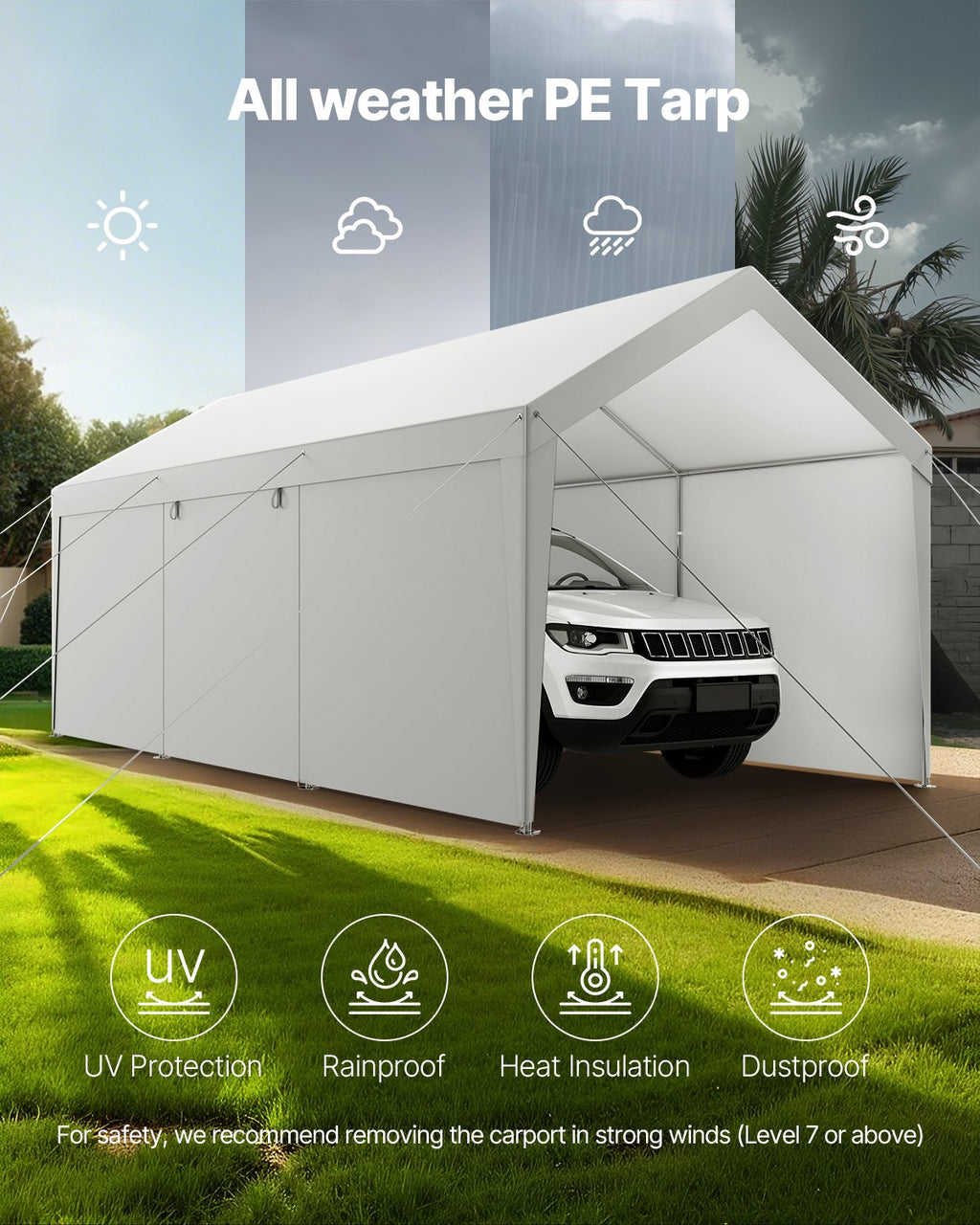 Carport Car Canopy 12x20FT Heavy Duty Car Shelter with Sidewalls Grey