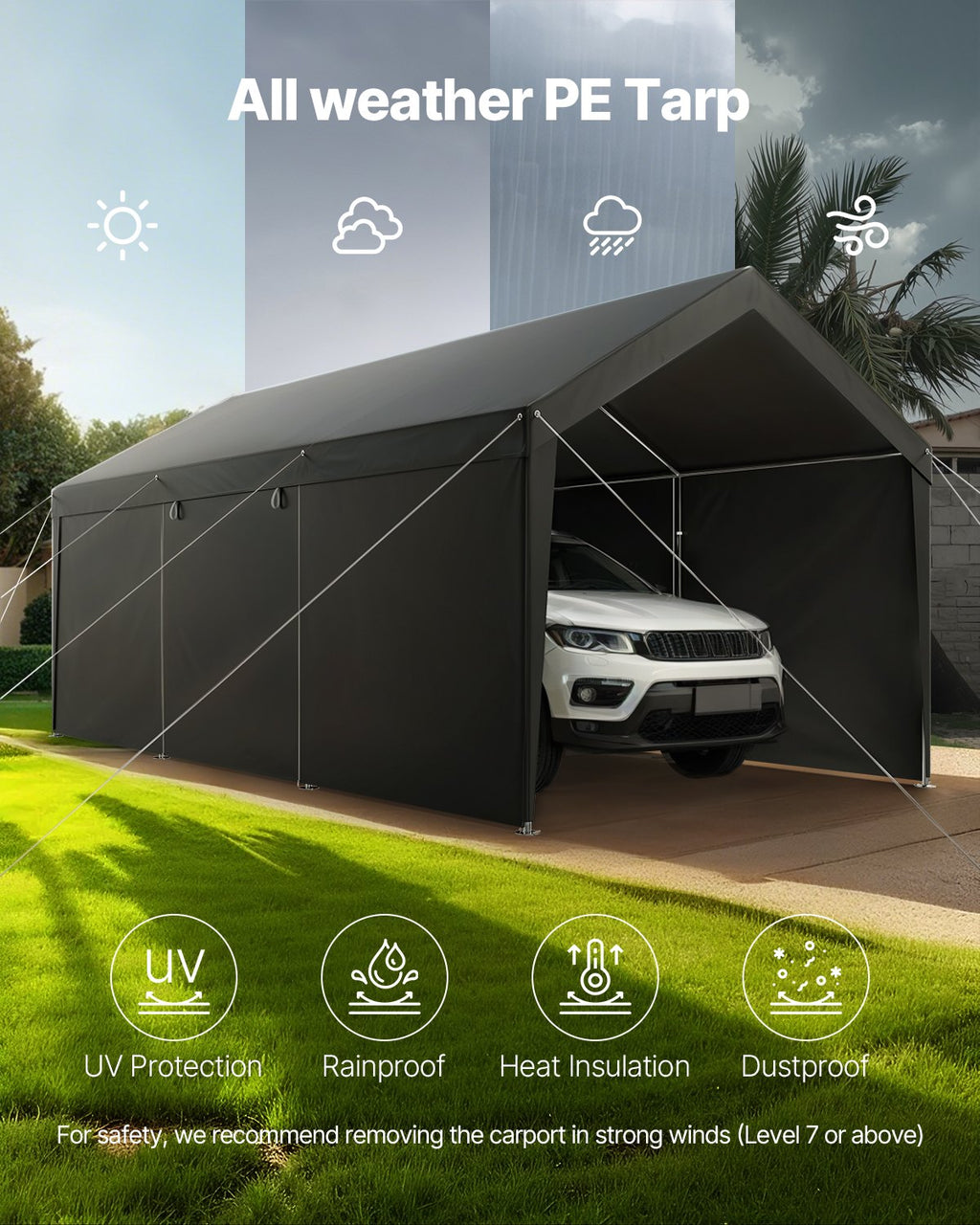 Carport Car Canopy 10x20FT Heavy Duty Car Shelter with Sidewalls White