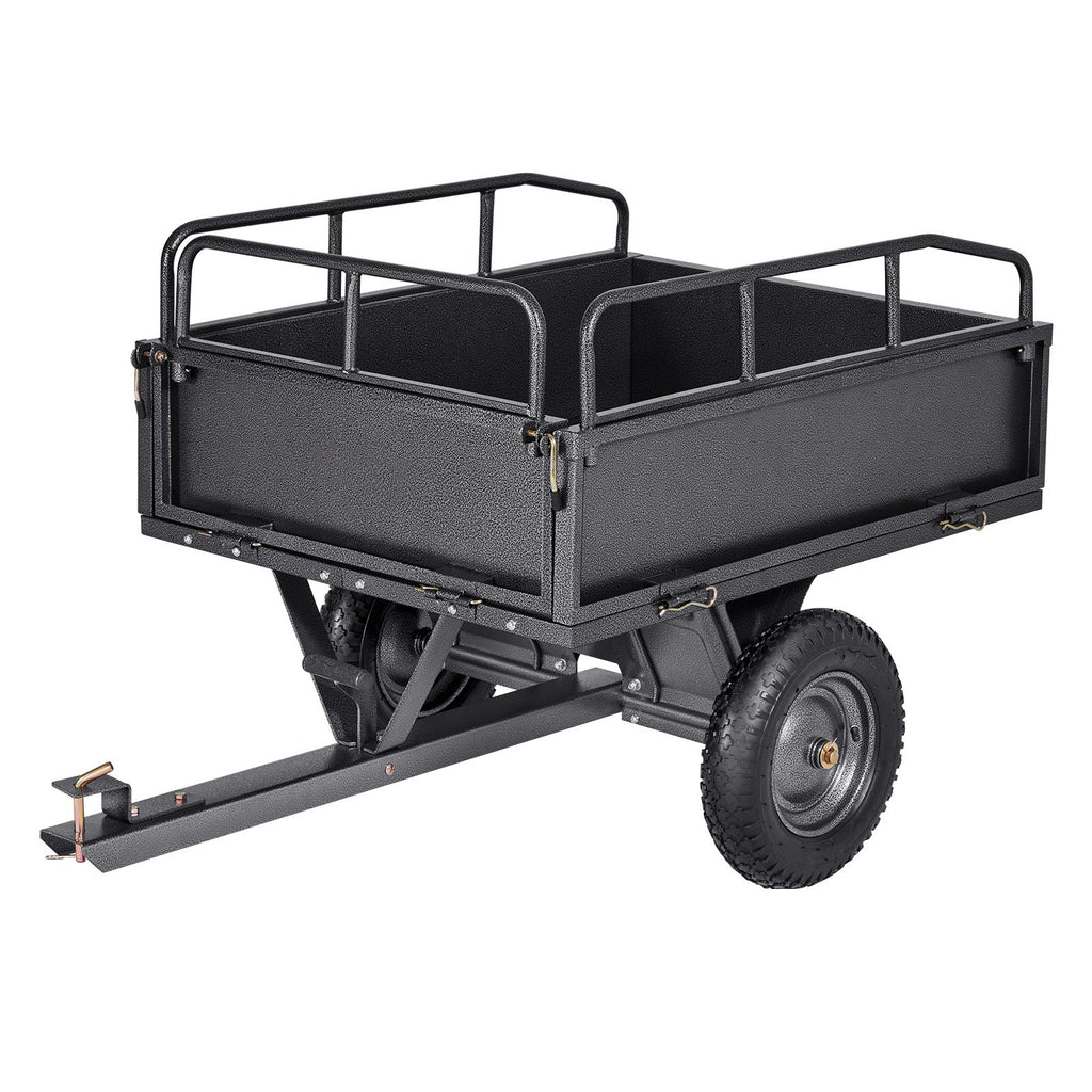 Garden Utility Trailer, 10 Cu. Ft & 227 kg Capacity, ATV UTV Hauling Trailer, Tow Behind Steel Dump Cart with 14" Tires, Hand Pull or Foot Pedal, Heavy Duty Yard Trailers for Lawn Mower Tractor