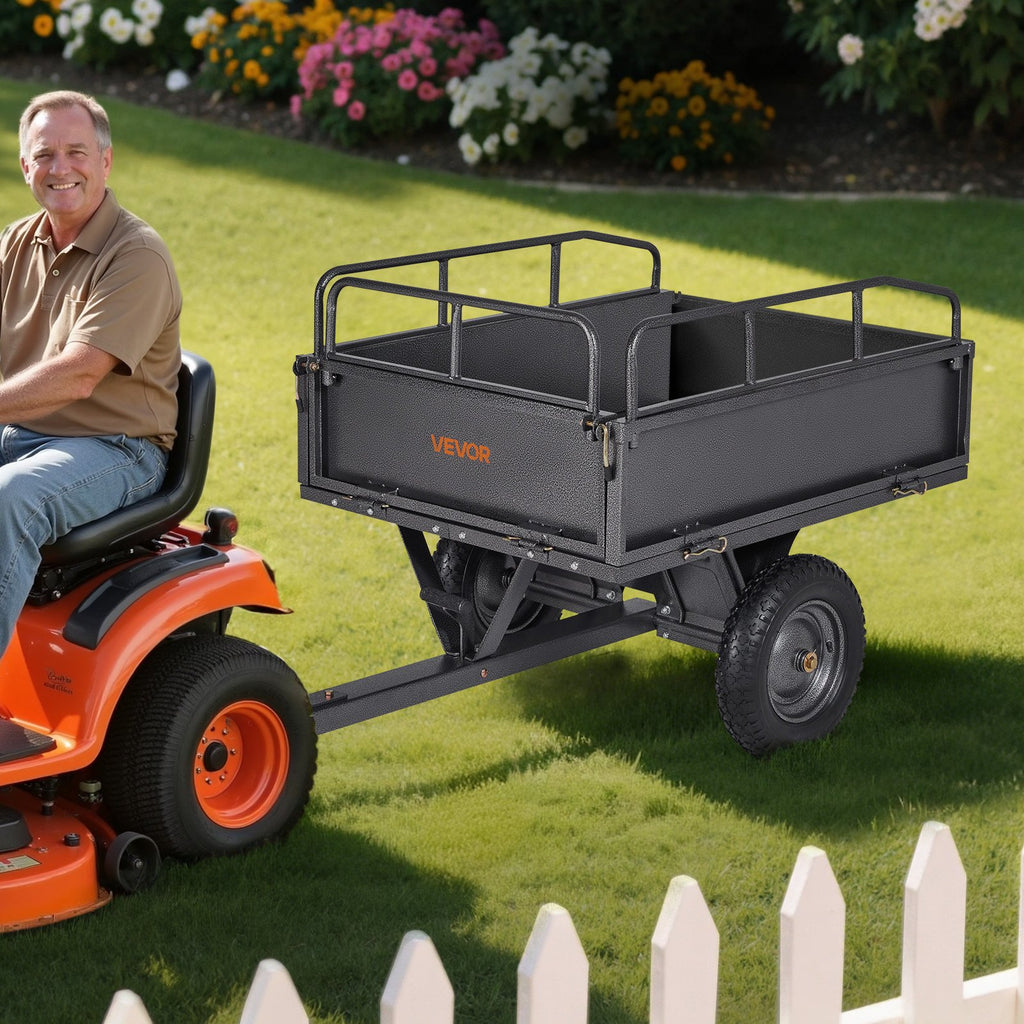 Garden Utility Trailer, 10 Cu. Ft & 227 kg Capacity, ATV UTV Hauling Trailer, Tow Behind Steel Dump Cart with 14" Tires, Hand Pull or Foot Pedal, Heavy Duty Yard Trailers for Lawn Mower Tractor