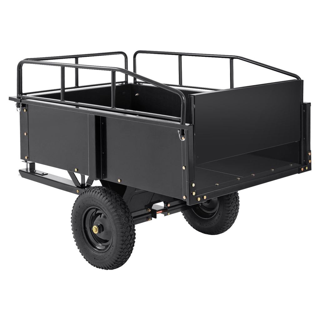 Heavy Duty ATV Trailer Steel Dump Cart, 750-Pound 15 Cubic Feet, Garden Utility Trailer with Removable Sides for Riding Lawn Mower Tractor