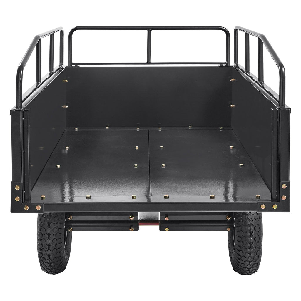 Heavy Duty ATV Trailer Steel Dump Cart, 750-Pound 15 Cubic Feet, Garden Utility Trailer with Removable Sides for Riding Lawn Mower Tractor