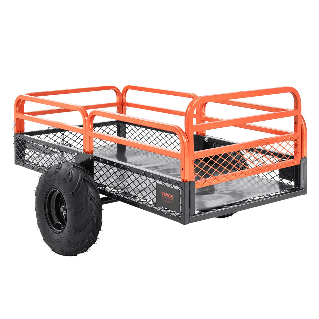 Heavy Duty Steel ATV Dump Trailer, 1500-Pound Load Capacity 15 Cubic Feet, Tow Behind Dump Cart Garden Trailer, with Removable Sides and 2 Tires, for Mowers, Tractors, ATV, UTV
