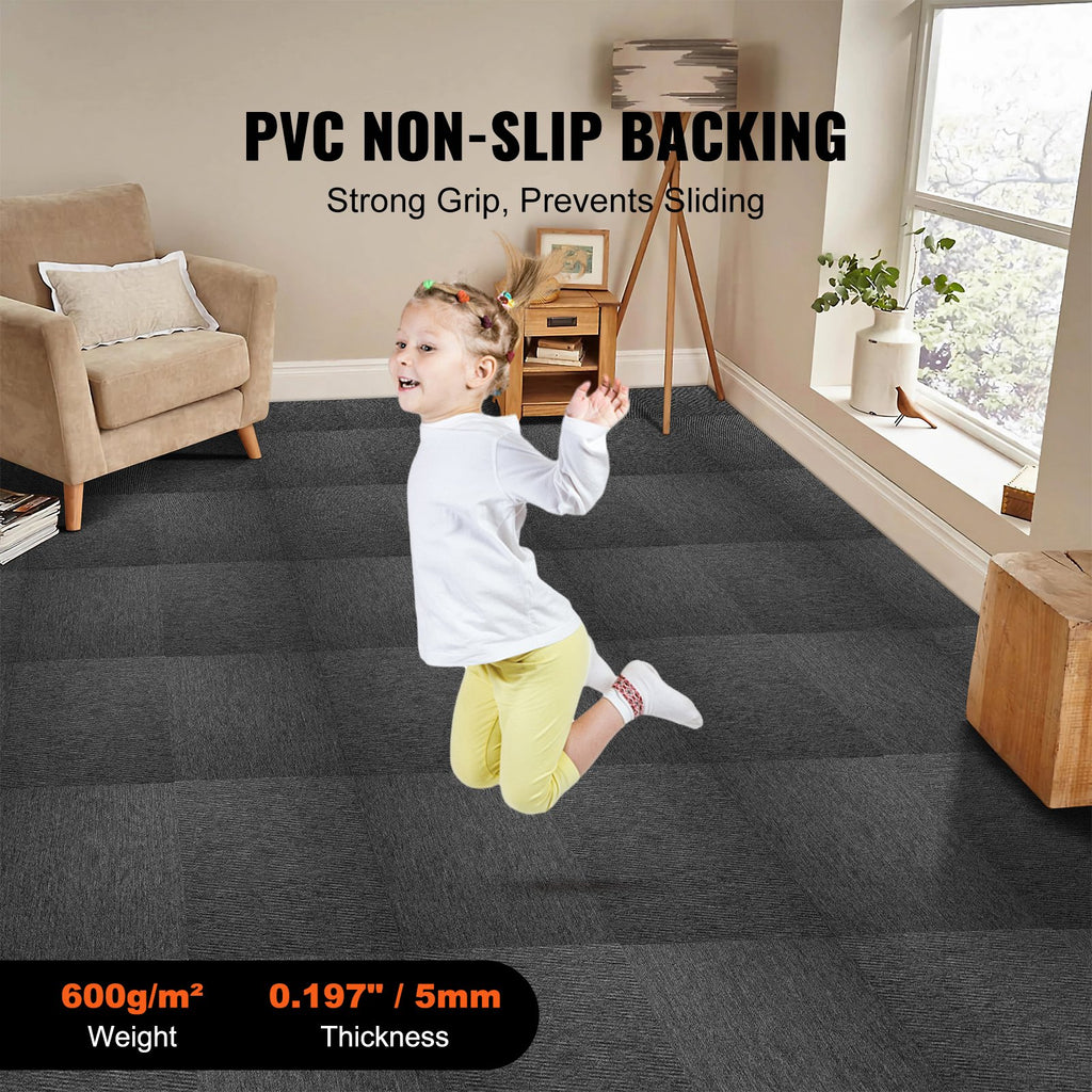Carpet Tiles Reusable, 20"x 20" Carpet Squares With Padding Attached, Soft Padded Carpet Tiles, Easy Install DIY for Bedroom Living Room Indoor Outdoor (20 Tiles, Dark Gray)