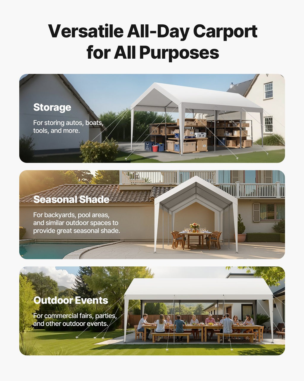 Carport Car Canopy 10 x 20 FT Heavy Duty Portable Car Shelter Tent White