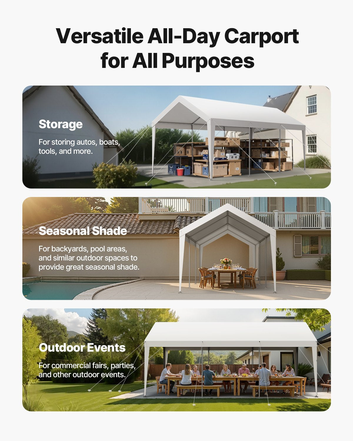 Carport Car Canopy 10 x 20 FT Heavy Duty Portable Car Shelter Tent White