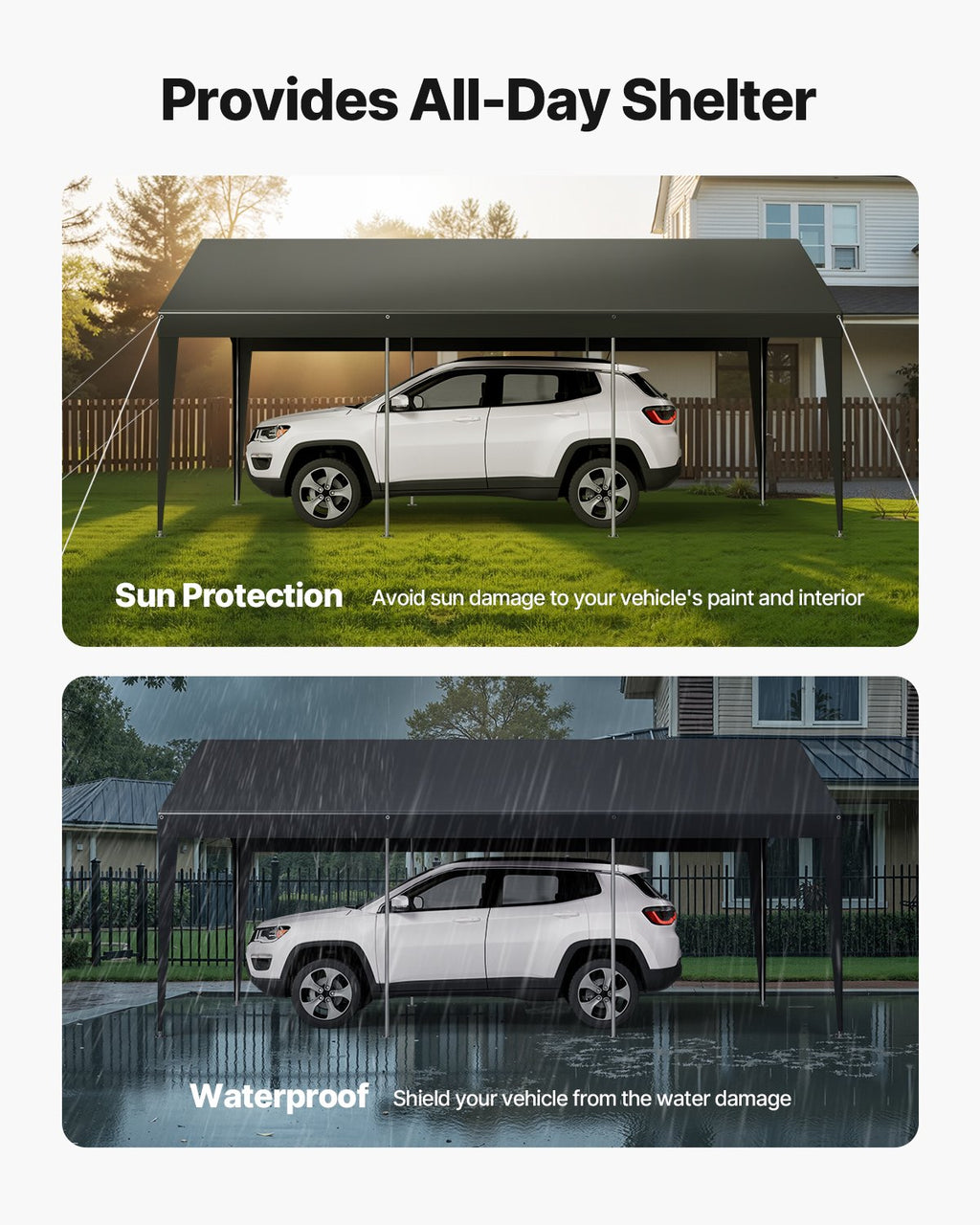 Carport Car Canopy 10 x 20 FT Heavy Duty Portable Car Shelter Tent Grey