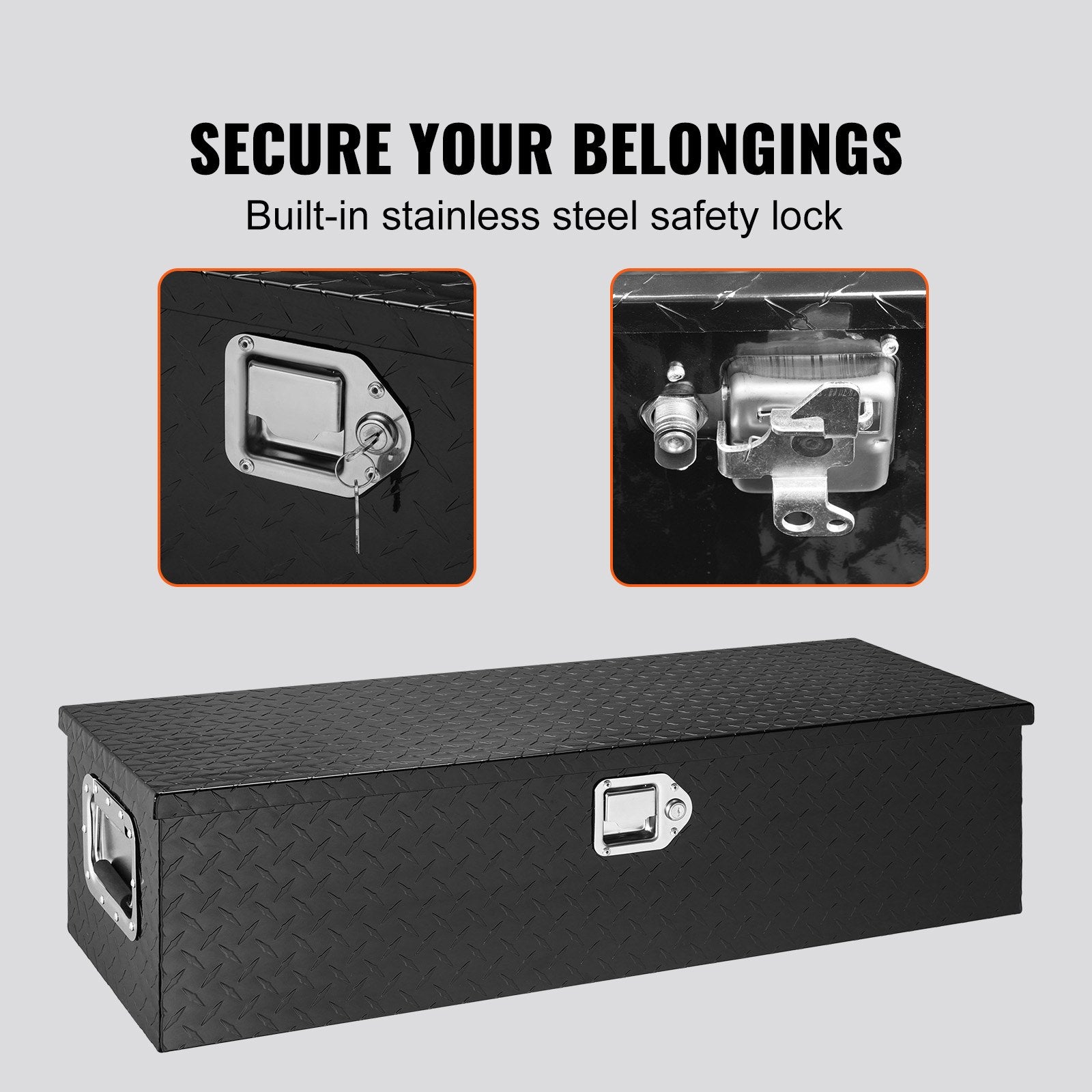 VEVOR Heavy Duty Aluminum Truck Bed Tool Box, Diamond Plate Tool Box with Side Handle and Lock Keys, Storage Tool Box Chest Box Organizer for Pickup, Truck Bed, RV, Trailer, 990 x 330 x 254 mm, Black