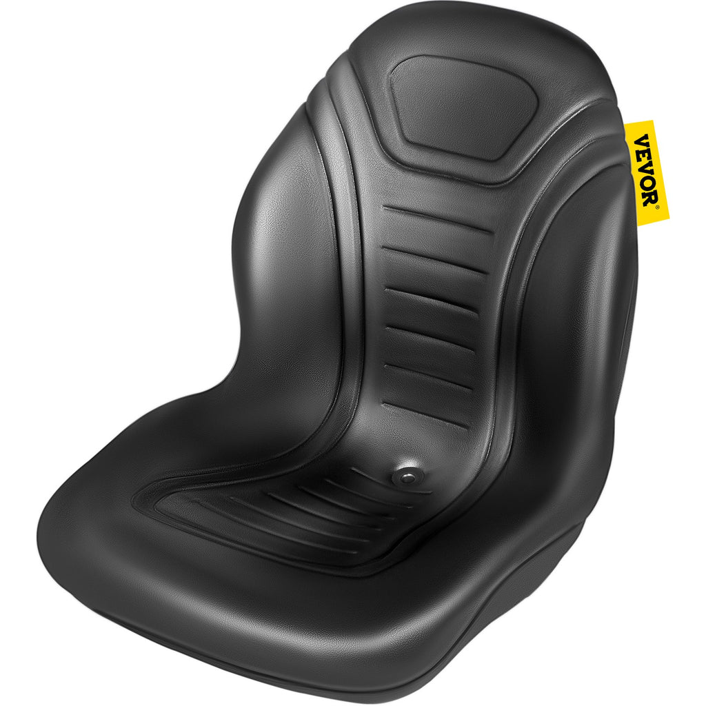 Universal Lawn Tractor Seat Replacement, Compact High Back Mower Seat, Black Vinyl Forklift Seat, Central Drain Hole Skid Steer Seat with Mounting Bolt Patterns of 8" x 11.5" & 11.25" x 11.5"