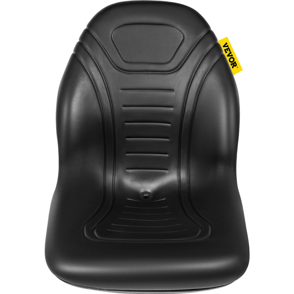 Universal Lawn Tractor Seat Replacement, Compact High Back Mower Seat, Black Vinyl Forklift Seat, Central Drain Hole Skid Steer Seat with Mounting Bolt Patterns of 8" x 11.5" & 11.25" x 11.5"