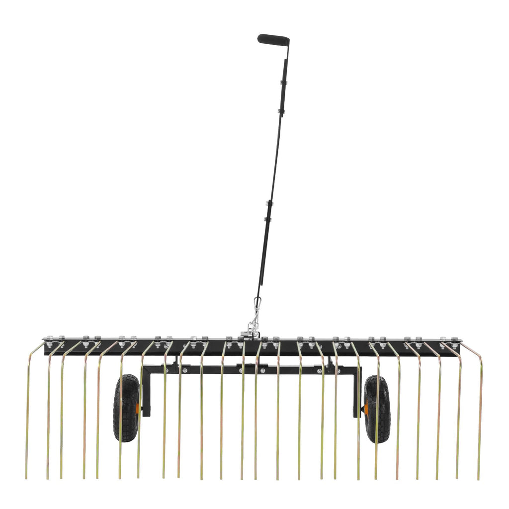 Tow Behind Dethatcher, 1.5m Tow Dethatcher with 24 Steel Tines, Lawn Dethatcher Rake for ATV or Mower, Tow Behind Lawn Rake with Lift Handle for Leaves, Pine Needles, and Grass