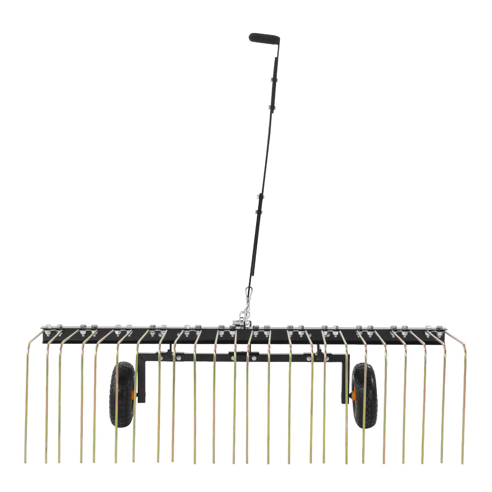 Tow Behind Dethatcher, 1.5m Tow Dethatcher with 24 Steel Tines, Lawn Dethatcher Rake for ATV or Mower, Tow Behind Lawn Rake with Lift Handle for Leaves, Pine Needles, and Grass