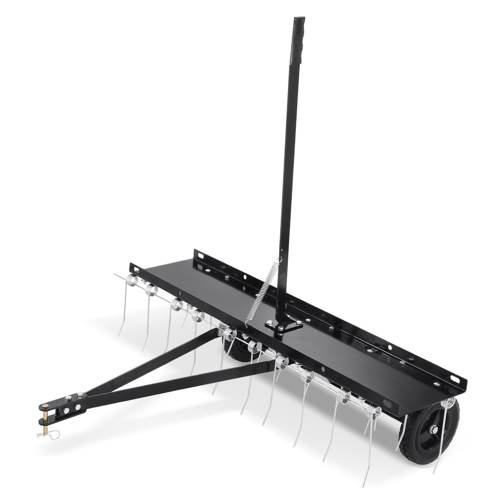 Tow Behind Dethatcher, 1015mm Tow Dethatcher with 20 Spring Steel Tines, Lawn Dethatcher Rake for ATV or Mower, Tow Behind Lawn Rake with Lift Handle for Garden Farm Grass