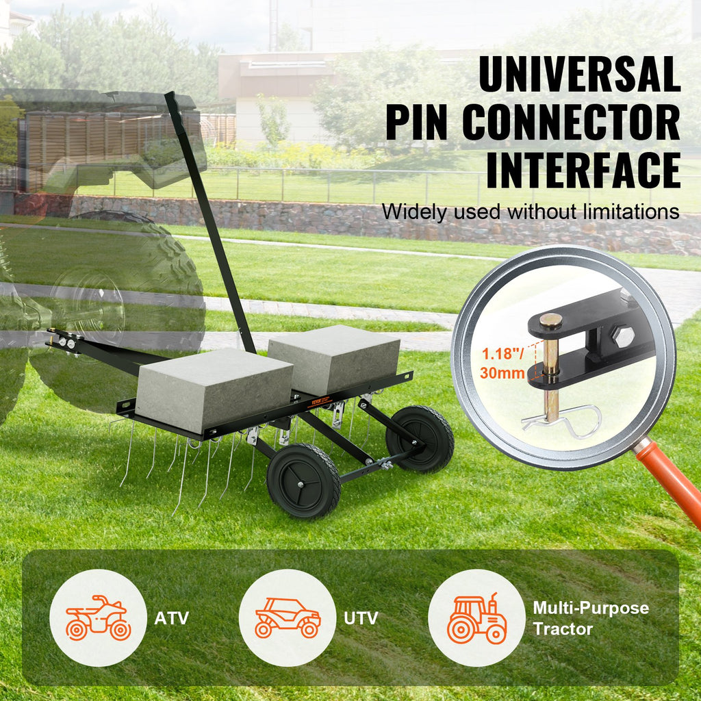 Tow Behind Dethatcher, 1015mm Tow Dethatcher with 20 Spring Steel Tines, Lawn Dethatcher Rake for ATV or Mower, Tow Behind Lawn Rake with Lift Handle for Garden Farm Grass