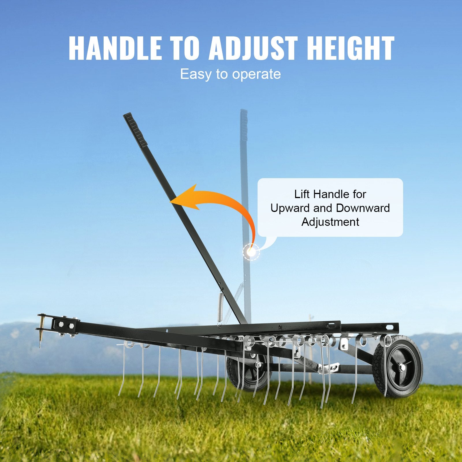 Tow Behind Dethatcher, 1015mm Tow Dethatcher with 20 Spring Steel Tines, Lawn Dethatcher Rake for ATV or Mower, Tow Behind Lawn Rake with Lift Handle for Garden Farm Grass