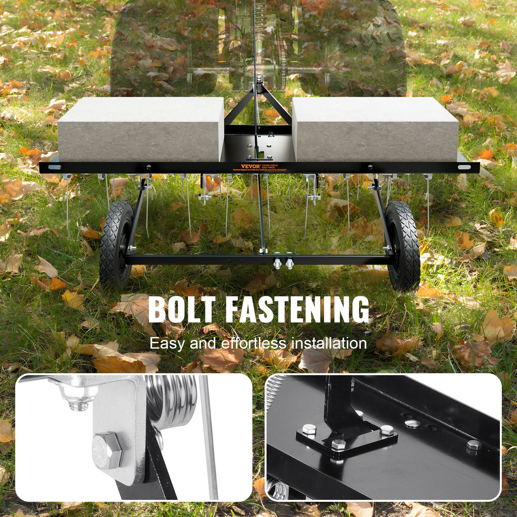 Tow Behind Dethatcher, 1015mm Tow Dethatcher with 20 Spring Steel Tines, Lawn Dethatcher Rake for ATV or Mower, Tow Behind Lawn Rake with Lift Handle for Garden Farm Grass