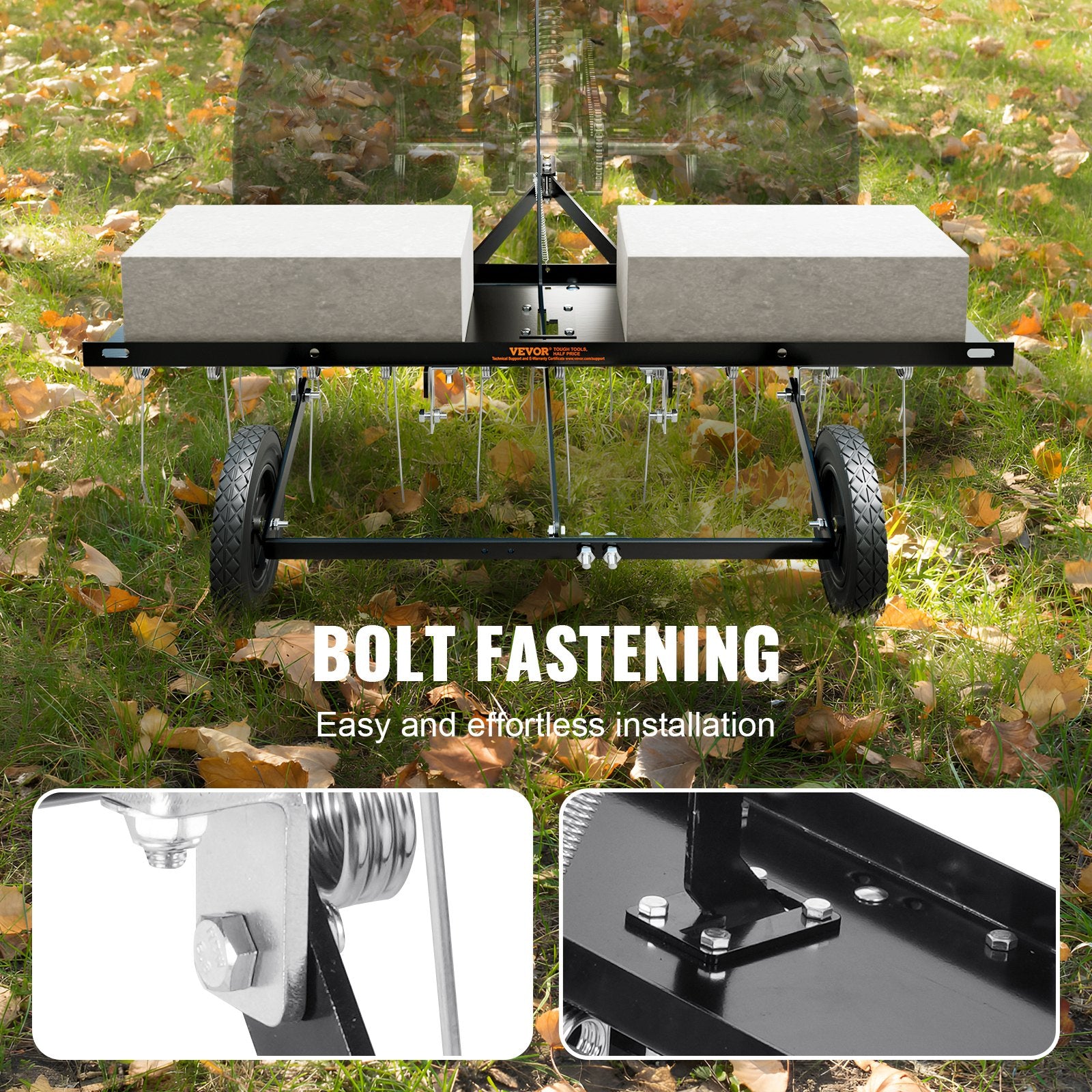 Tow Behind Dethatcher, 1015mm Tow Dethatcher with 20 Spring Steel Tines, Lawn Dethatcher Rake for ATV or Mower, Tow Behind Lawn Rake with Lift Handle for Garden Farm Grass