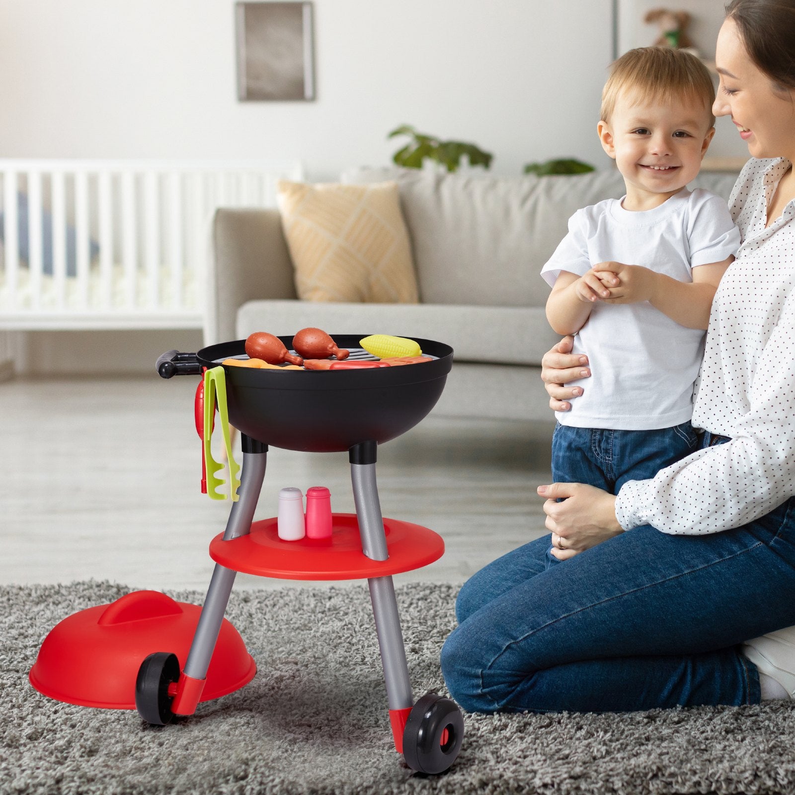 VEVOR 28 PCS BBQ Grill Playset, Kids Toys Kitchen Playset with Sound & Light, Little Chef Play, Interactive Grill Play Food Cooking Playset Barbecue Toy Grill for Toddlers Boys Girls 3-5 Birthday Gift