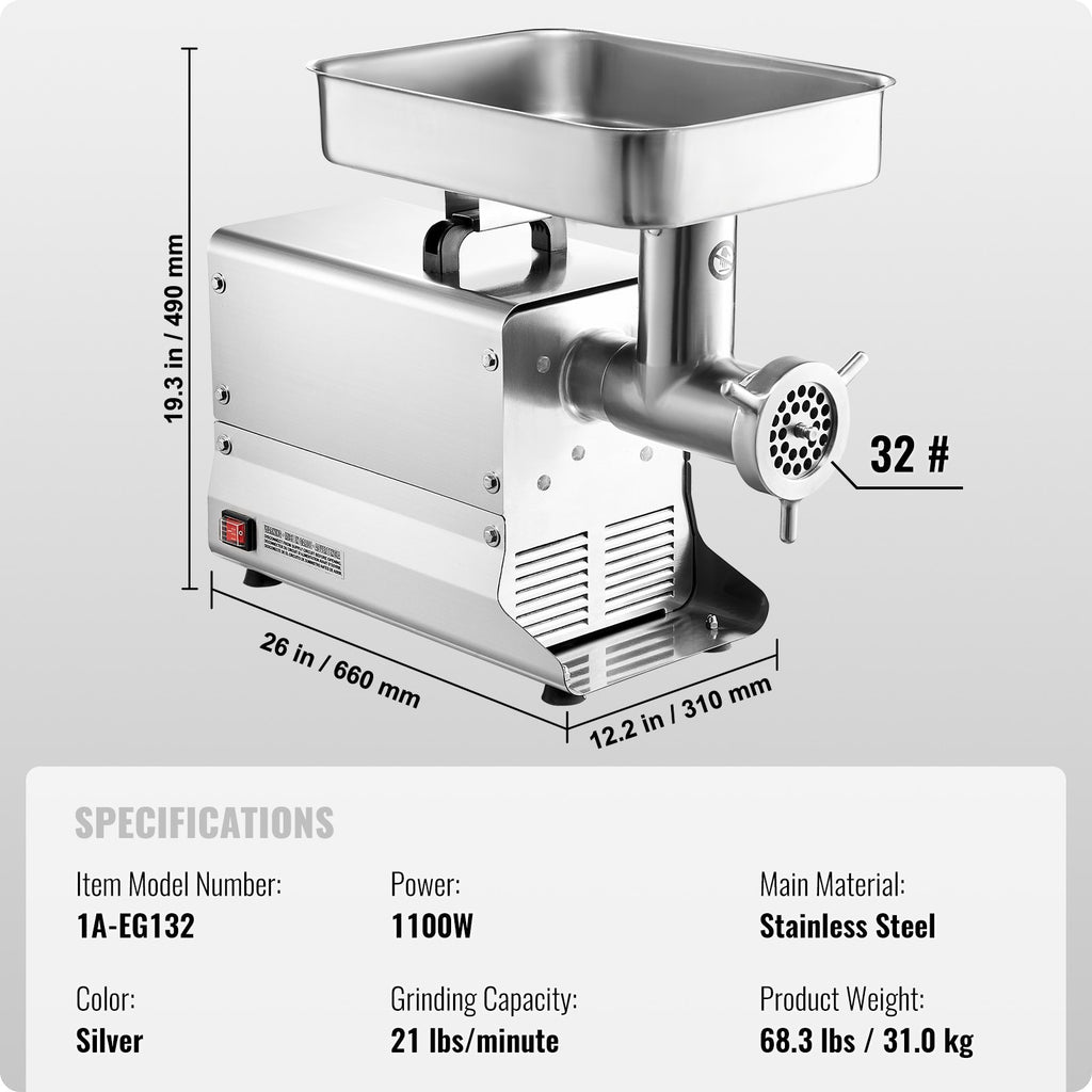 VEVOR Commercial Electric Meat Grinder 21 Lbs/Min Sausage Stuffer Maker Kitchen