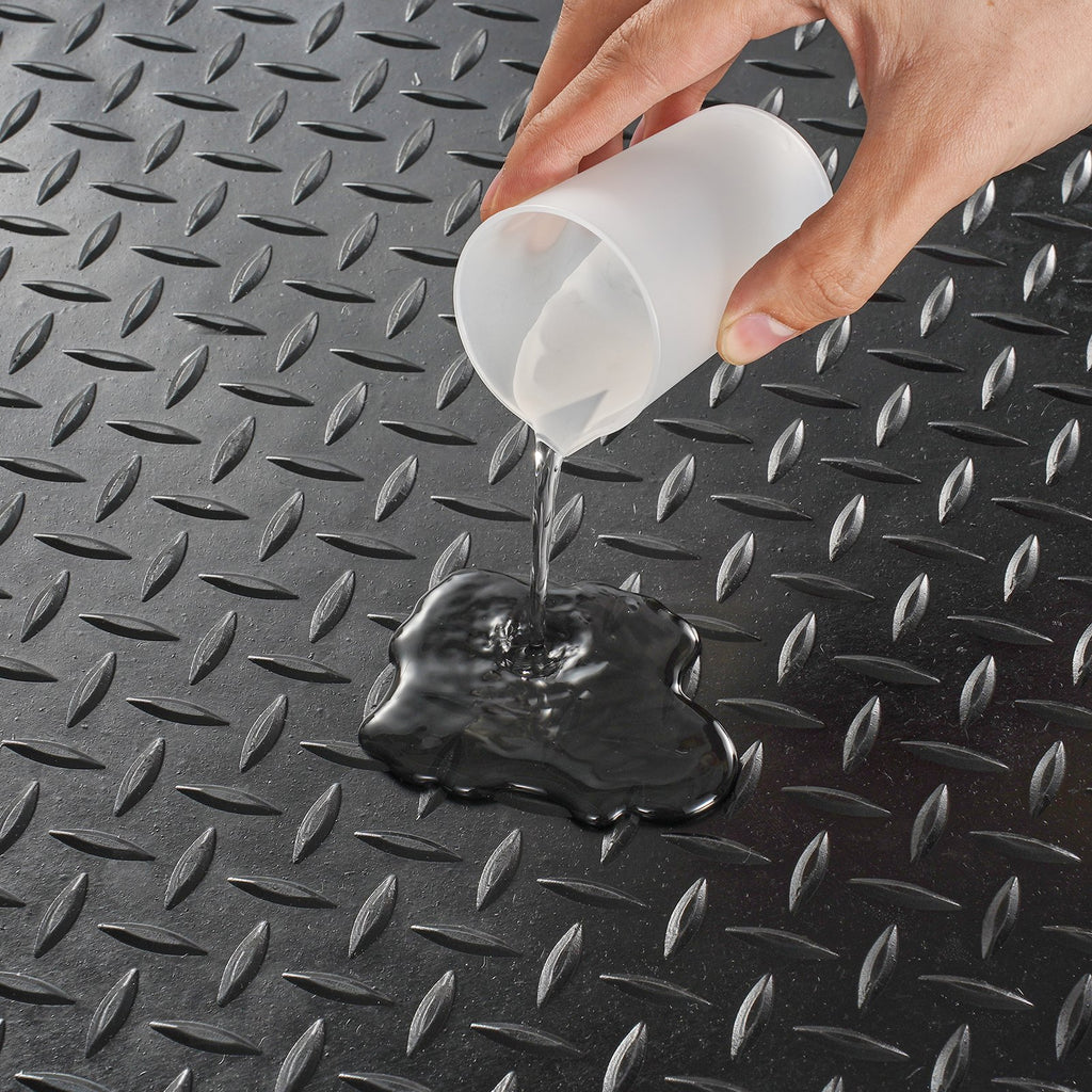 Diamond-Plate Rubber Flooring Roll, 3 mm x 4 ft x 15 ft Garage Floor Mat, SBR Rubber Garage Flooring Roll, Easy to Clean, Diamond Plate Rubber Mat for Under Cars, Garage Industry Gym, Black