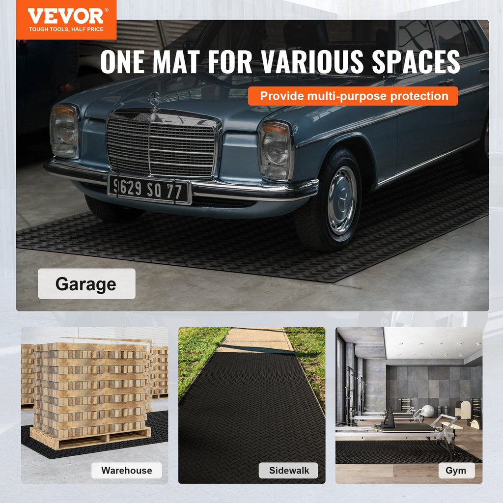 Diamond-Plate Rubber Flooring Roll, 3 mm x 4 ft x 8 ft Garage Floor Mat, SBR Rubber Garage Flooring Roll, Easy to Clean, Diamond Plate Rubber Mat for Under Cars, Garage Industry Gym, Black